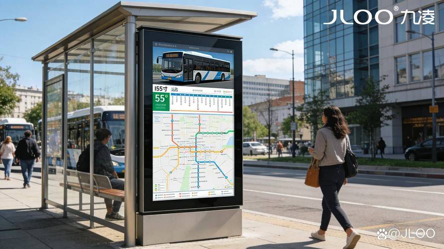 九凌jloo 55寸户外触摸屏厂家智慧公交站台红外电容双触控查询机方案